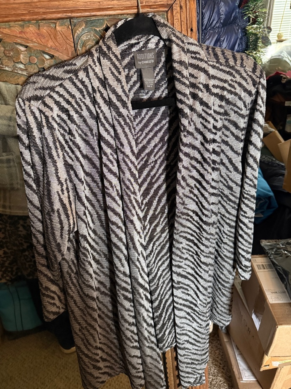 Additions By Sz 3 Chico’s Sober And Black Animal, Print Cardigan, Asymmetrical